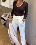 Contrast Color V-Neck Fashionable Top