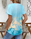 Short-Sleeved Printed Pleated T-Shirt