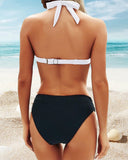 Halter Neck Contrast Color Sexy Two-Piece Bikini