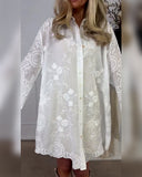 Lapel Solid Color Ruffle Long Sleeve Dress