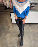 Fashionable Round Neck Patchwork Lace Top