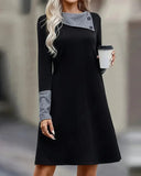 Casual Slant Neck Long-Sleeved Dress