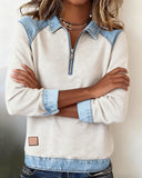 Lapel Denim Patchwork Top