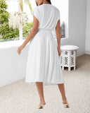 Drape Waist Solid Color Long Dress