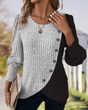 Contrast Round Neck Button Decor shirt