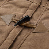 Women Fleece Lined Hooded Horns Buckle Parka Jacket with Pockets