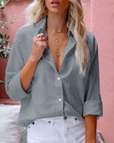 Solid Cotton and Linen Long Sleeve Shirt