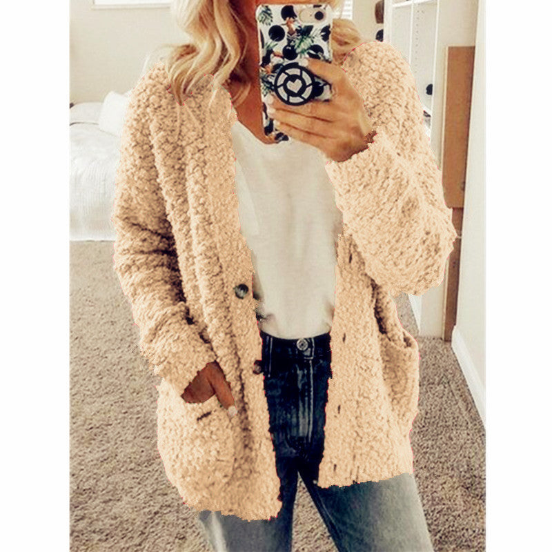 Solid Color Oversized Button Fuzzy Jumper Sherpa Fleece Coat
