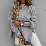 Casual Solid Side Slit Chunky Loose Knitted Sweater