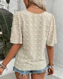 Round Neck Solid Color Hollow Blouse