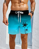 Beach Coconut Tree Print Contrast Shorts