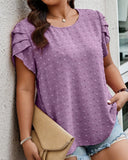 Round Neck Solid Color Petal Sleeve Shirt