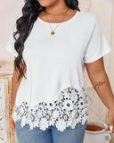Short-Sleeved Solid Color Lace Patchwork T-Shirt