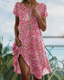 Round Neck Short Sleeve Floral Print Dress