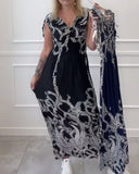 V-Neck Printed Vintage Dress
