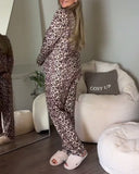 Long-Sleeved Leopard Print Pajama Set
