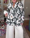 Floral Print Ruffle Trim Loose Blouse