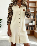 Lapel Buttoned Leopard Print Dress