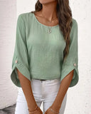 Round Neck Solid Color Trumpet Sleeve Draped T-Shirt