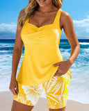 Two-Piece Body-Covering Printed Boxer Swimsuit