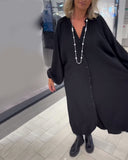 Lantern Sleeve Loose Button Dress