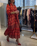 Bohemian Print Stand Collar Dress