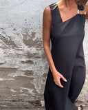 Irregular Square Neck Solid Color Dress