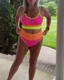 Two-Piece Color-Block High-Waist Bikini