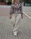Casual Loose Fit Zebra Print Blouse