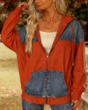 Denim Patchwork Hooded Sweatshirt Jacket