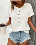 Crew Neck Button Knit T-Shirt
