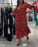Bohemian Print Stand Collar Dress
