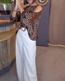 Tie-Strap Off-Shoulder Leopard Print Blouse