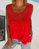 Casual Round-neck Sleeveless Hot-fixed Rhinestones T-shirt