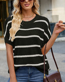 Striped Drop Shoulder Short Sleeve Sweater