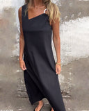 Irregular Square Neck Solid Color Dress