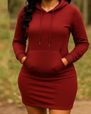 Solid Color Knitted Hooded Dress