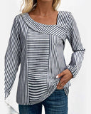 Striped Asymmetrical Neck Long Sleeve Blouse