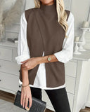 Elegant Sleeveless Turtleneck Slit Pullovers
