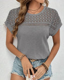 Solid Color Lace Patchwork Short-Sleeved Blouse