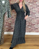 V-Neck Waist Leopard Print Dress