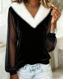 Fur-Collar Spliced Long-Sleeved Top