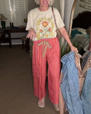 Drawstring Striped Wide-Leg Pants
