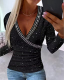 Deep V Rhinestone Glitter Top