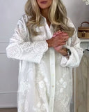Lapel Solid Color Ruffle Long Sleeve Dress