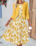 Cardigan Floral Print Dress Set