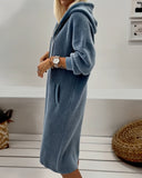 Fleece Waffle-Knit Casual Sweatshirt Dress