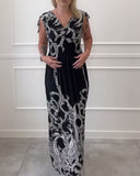 V-Neck Printed Vintage Dress