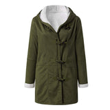 Women Fleece Lined Hooded Horns Buckle Parka Jacket with Pockets