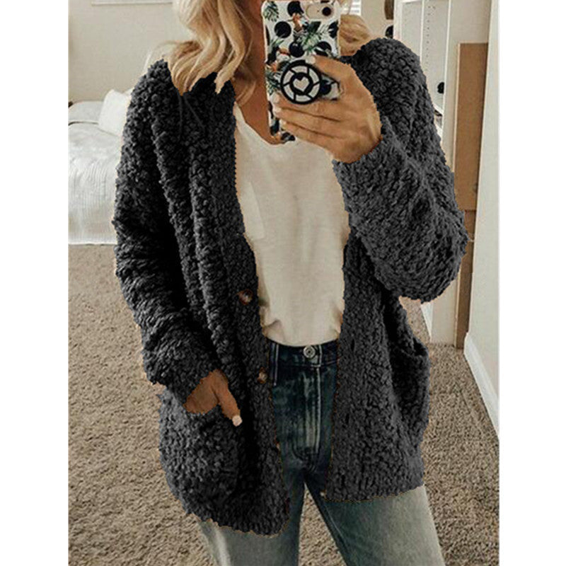 Solid Color Oversized Button Fuzzy Jumper Sherpa Fleece Coat